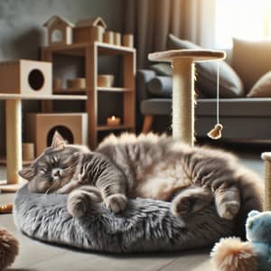 Cozy Cat Hotel: Grey Cat Sleeping in Luxury Room