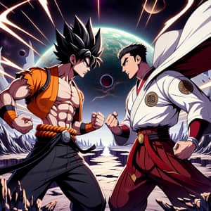 Anime-inspired Muscular Man vs Stout Man Staredown Scene