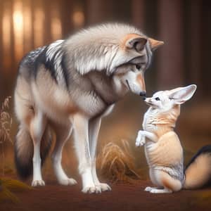 Wolf and Fennec Fox Nuzzle | Wildlife Photography