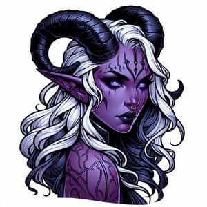 Female Tiefling Warlock with Purple Skin and White Hair