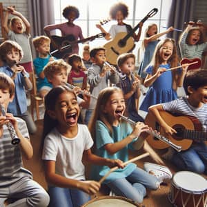 Joyful Diversity in Music Class with Children Playing Instruments