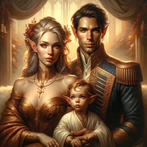 Elegant Elf Family Portrait in Warm Serenity | Fantasy Art