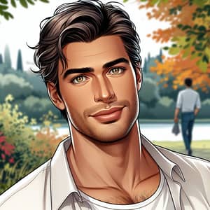 Charismatic Mediterranean Man in Autumn Park | Portrait Illustration