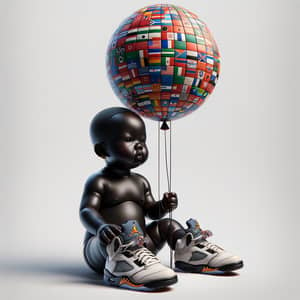 Urban Hood Ebony Baby in Air Jordan 5s with World Flags Balloon