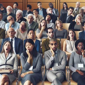 Diverse Corporate Event Attendees Showing Boredom Signals