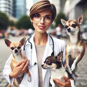 Female Doctor with Chihuahua Dogs | Urban Street Scene