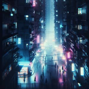 Enigmatic Labyrinthine Neon Cityscape at Night