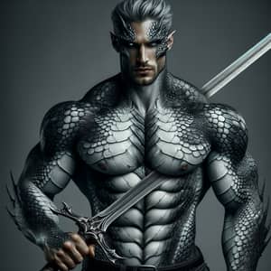 Realistic Silver Dragonborn Paladin with Magical Shield and Sword in ...