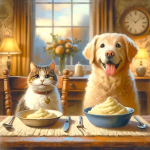 Heartwarming Pet Portrait: Cat & Dog Dining Together