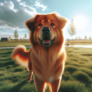 Luminous Red Dog on Green Grass | Happy Medium-Sized Breed