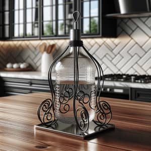 Clear Glass Dispenser on Ornate Metal Stand | Modern Kitchen Decor