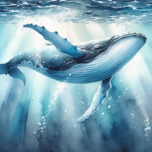 Majestic Whale Swimming in Ocean - Watercolor Painting