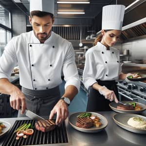 Professional Chef Cooking Delectable Steak Plates in Modern Kitchen