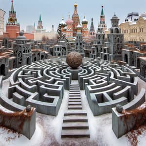 Intricate Labyrinth Installation in Moscow Cityscape
