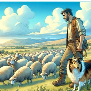 Draw a Shepherd Scene in a Tranquil Sunset Setting