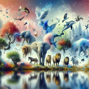 Harmonious Wildlife in Abstract Landscape | Neutral Colors