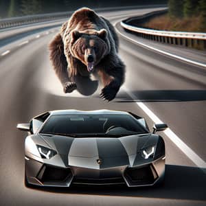 High-Speed Lamborghini vs. Powerful Bear Chase Scene