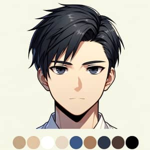 Anime-Style Male Character with Neat Black Hair