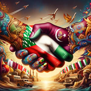 Colorful Digital Artwork of Unity - Handshake with National Flag Designs