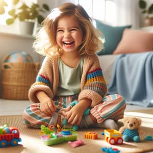 Playful 6 Year Old Giggling with Toys