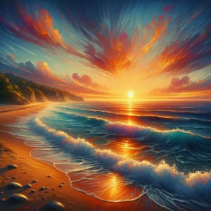 Serene Coastal Landscape at Sunset: Impressionist Style View