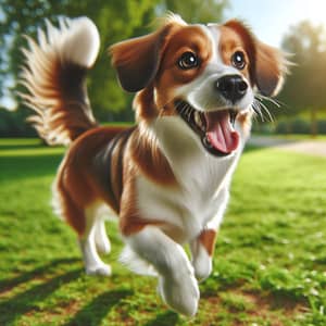 Medium-Sized Brown and White Dog in Lively Stance
