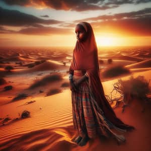Resilient Somali Girl in Traditional Attire Among Desert Dunes