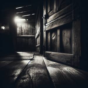Weathered Wooden Door in Film Noir Style - Black & White Photo