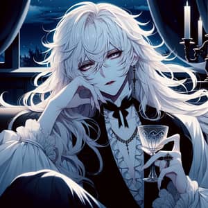 Enchanting Albino Vampire in Anime Style with Long Hair