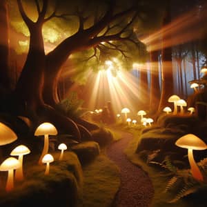 Enchanting Mystical Forest with Glowing Mushrooms & Mysterious Figures