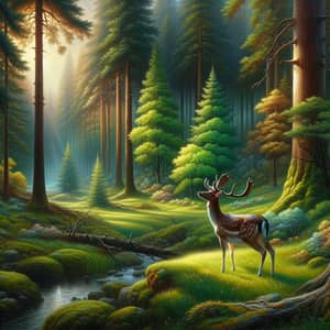 Serene Tranquility: Regal Deer on the Brink of Birth in Verdant Forest