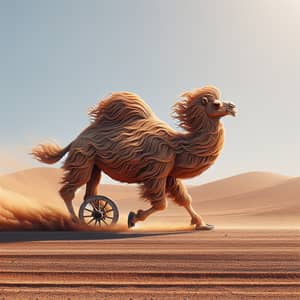 Running Camel with Wheel - Surreal Desert Scene