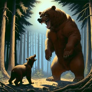 Menacing Grizzly Bear Intimidation Scene in Dense Forest