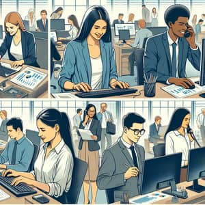 Diverse Office Workers in Action - Multicultural Workplace Scenes