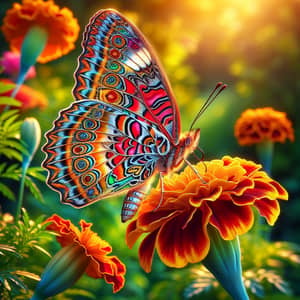 Colorful Butterfly on Blooming Marigold - Exquisite Gardening Scene