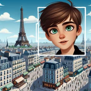Tall Young Boy Exploring Paris with Eiffel Tower Backdrop