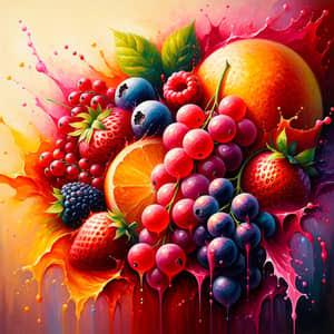 Colorful Impressionist Painting of Fruits and Berries in Juicy Motion
