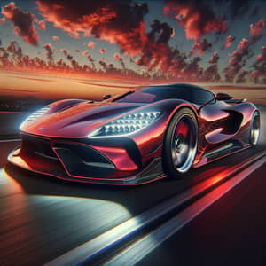 Sleek Red Sports Car Racing at Sunset | Dynamic Motion Visuals