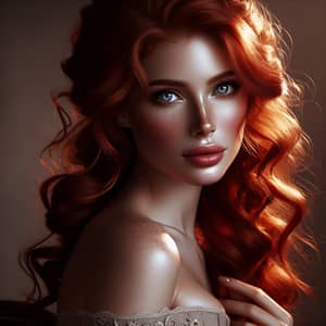 Realistic Portrait of a Caucasian Woman with Vibrant Red Hair