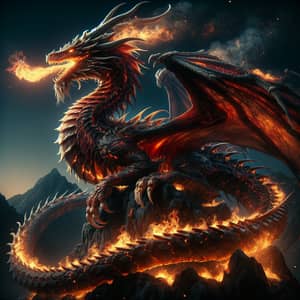 Majestic Dragon Roaring with Scales of Molten Lava