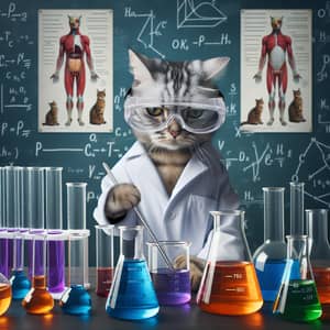 Feline Scientist Conducting Colorful Chemistry Experiment