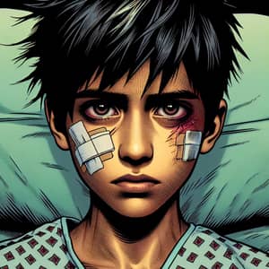 Comic Book Style Hero: Young Hispanic Boy in Hospital Gown