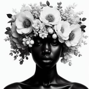 Black Woman Portrait with Floral Headpiece in Hyper-Realistic Style