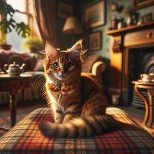 Adorable Tabby Cat on Vintage Tartan Blanket | Cozy Home Scene