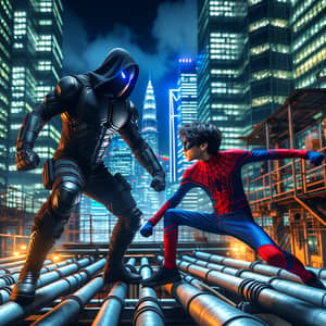 Batman vs. Spiderman: Epic Night Battle - City Skyscrapers