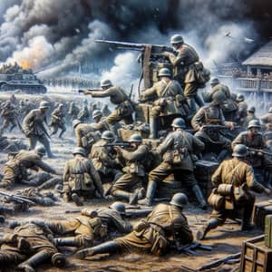 Historic World War II Battle Illustration | Soviet Army Combat Scene