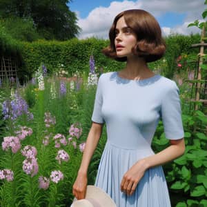 Brown Woman in Garden with Blue Sky and Flowers | 5'7"