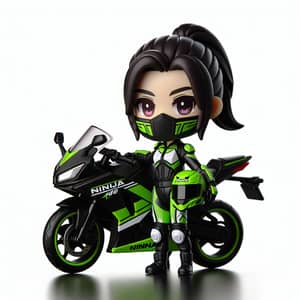 Chibi-Style Woman with Toy Ninja 400 Motorcycle
