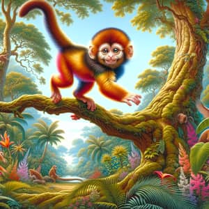 Playful Monkey Leaping in Lush Rainforest | Wildlife Adventure