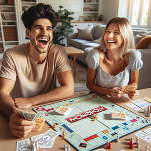 Intense Monopoly Game with Young Hispanic Man and Caucasian Woman